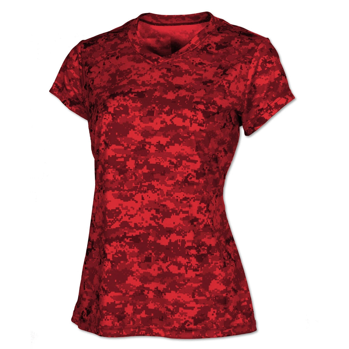 BAW Women's Maroon Xtreme Tek Digital Camo Short Sleeve Shirt: A Patriotic Fashion Statement