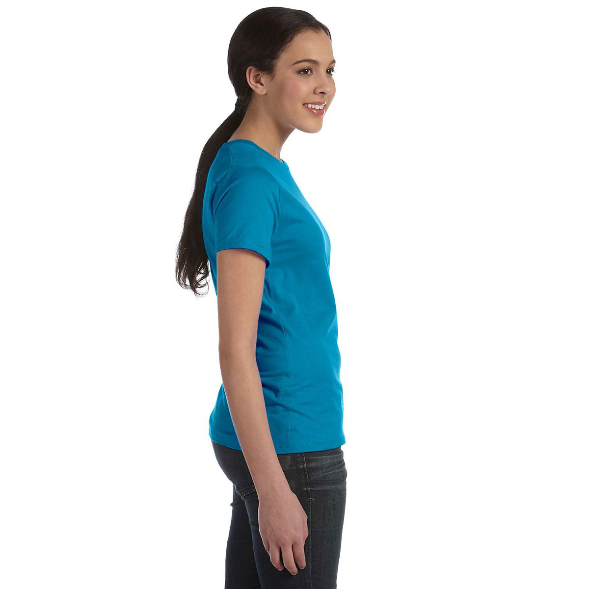 Hanes Women's Teal Nano-T T-Shirt: 4.5 oz. 100% Ringspun Cotton