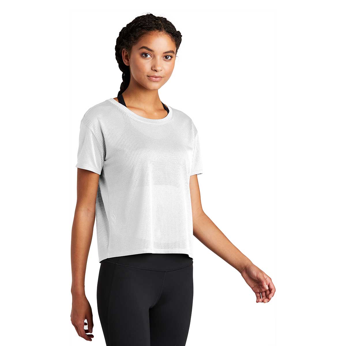Sport-Tek Women's White PosiCharge Tri-Blend Wicking Draft Crop Tee - Ideal for Active Women