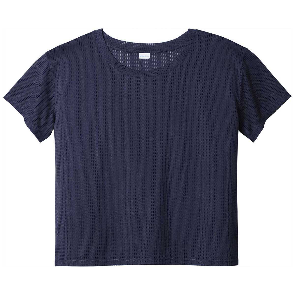 Sport-Tek Women's True Navy PosiCharge Tri-Blend Wicking Draft Crop Tee - Ideal for Active Women