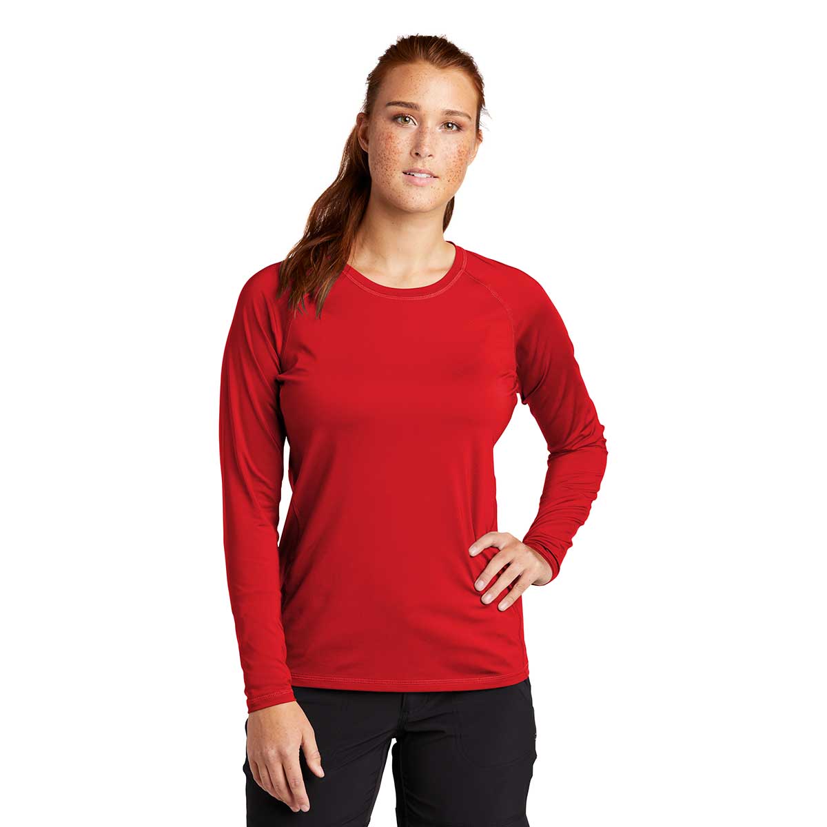 Sport-Tek Women's Stunning True Red Long Sleeve Rashguard Tee - Make a Splash!