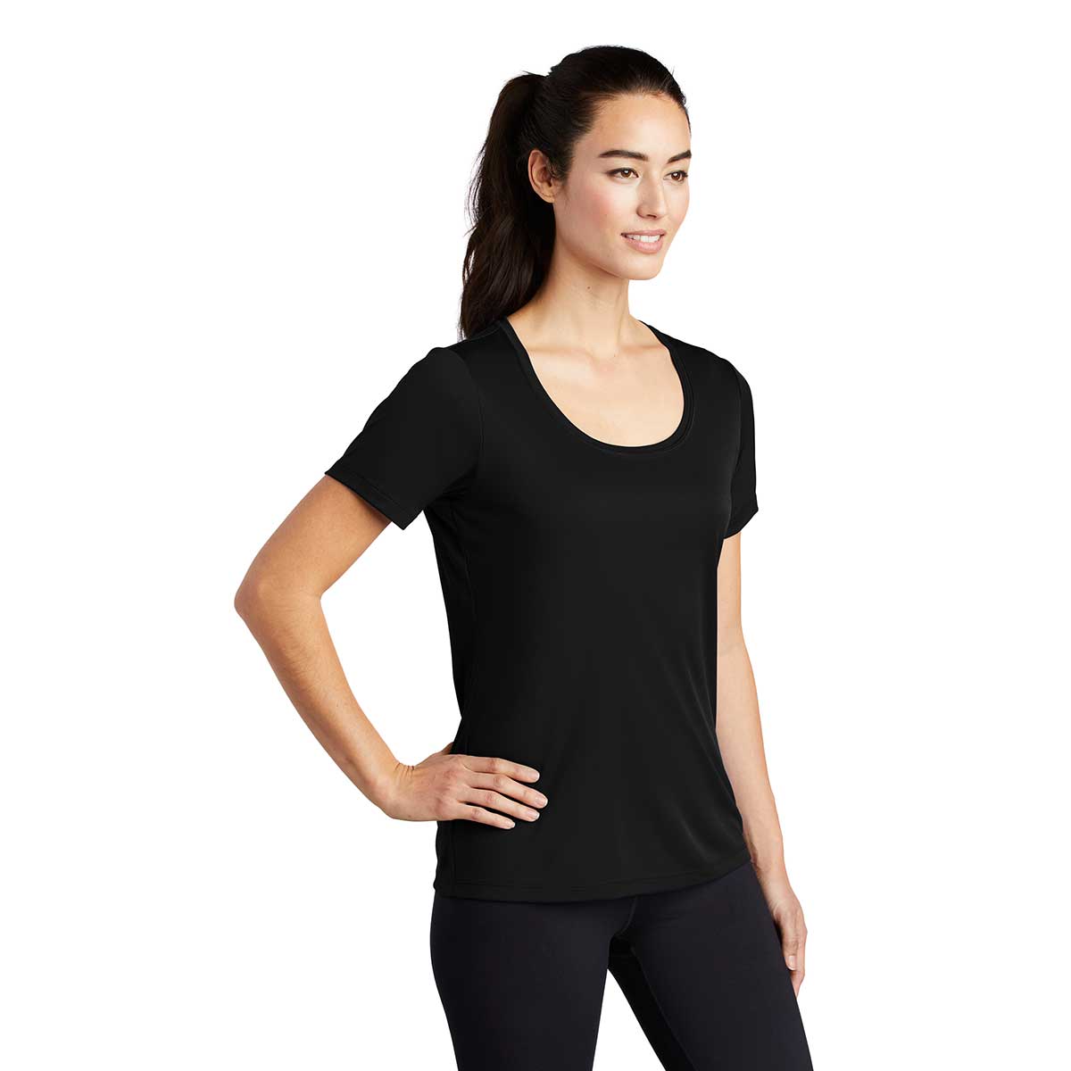 Sport-Tek Women's Black Posi-UV Pro Scoop Neck Tee: The Ultimate Versatile Tee