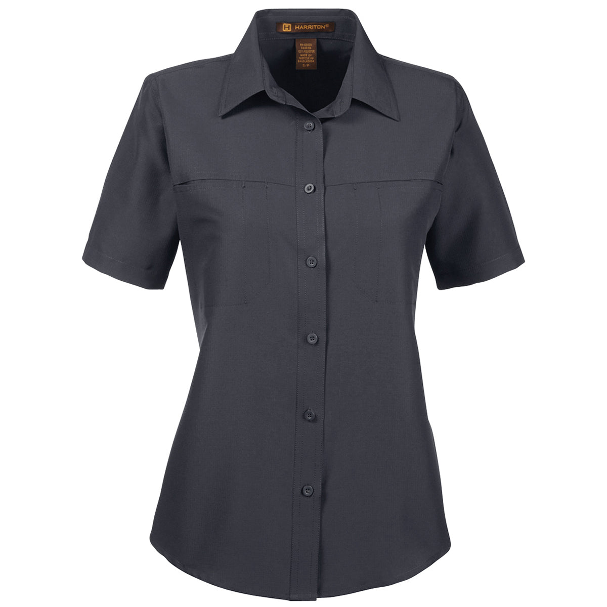 Harriton Women's Dark Charcoal Key West Short-Sleeve Performance Staff Shirt: Stay Cool and Stylish!