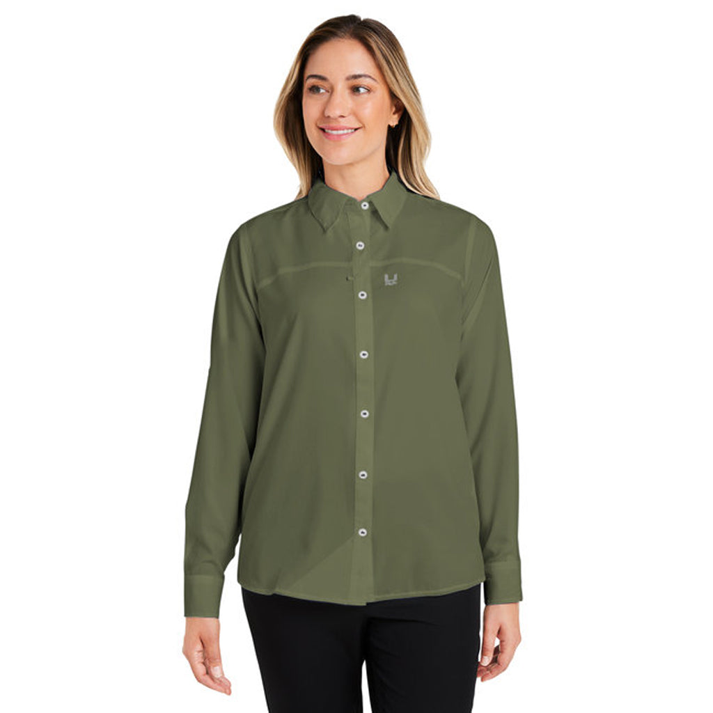 HUK Women's Stylish Moss Tide Point Long Sleeve Shirt