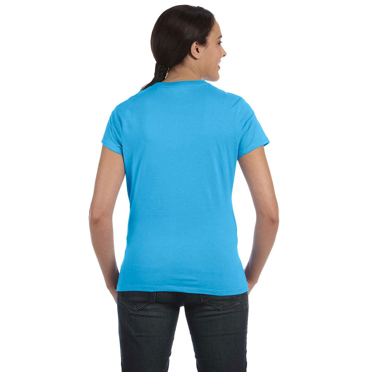 Hanes Women's Aquatic Blue 4.5 oz. 100% Ringspun Cotton Nano-T T-Shirt - A Must-Have for Women!
