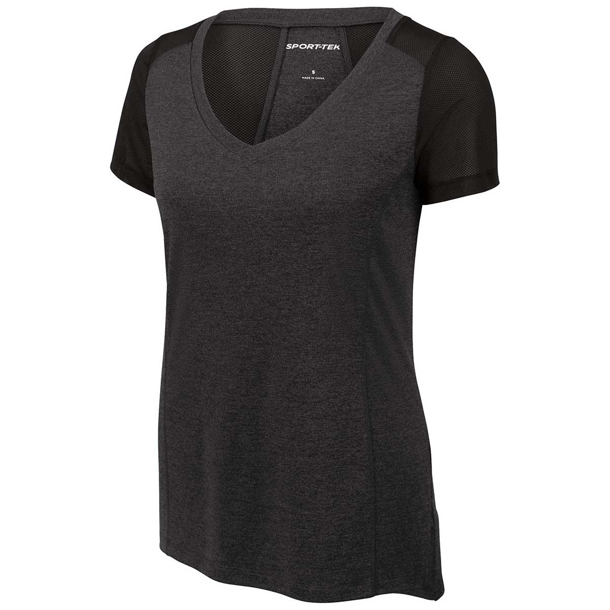 Sport-Tek Women's Stunning Black Heather/Black Endeavor Short Sleeve Tee