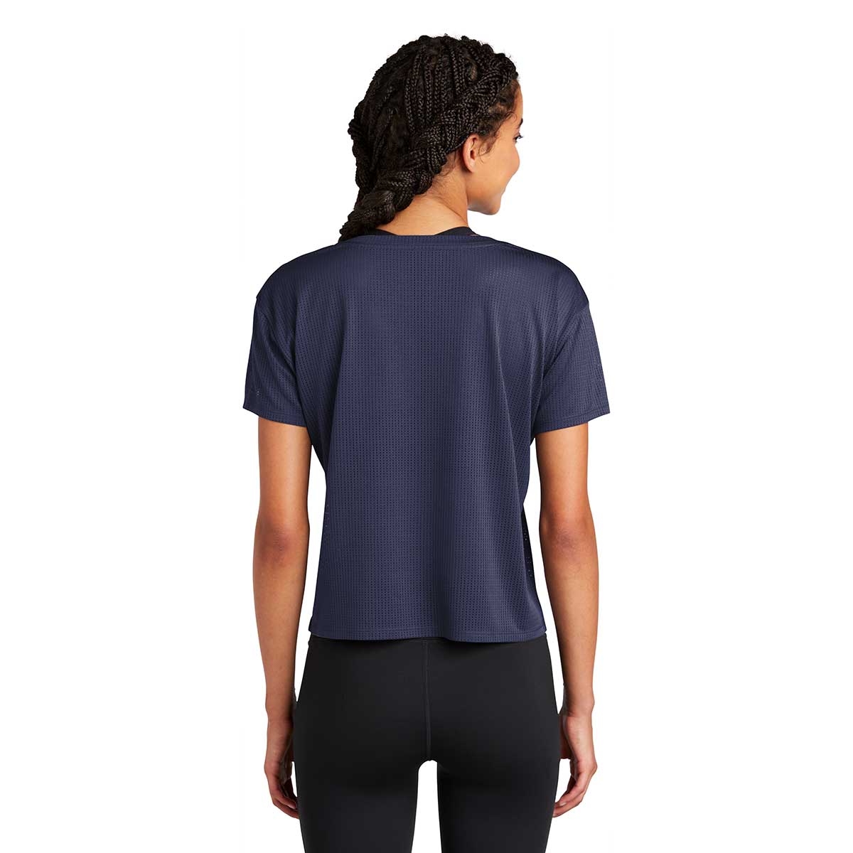 Sport-Tek Women's True Navy PosiCharge Tri-Blend Wicking Draft Crop Tee - Ideal for Active Women