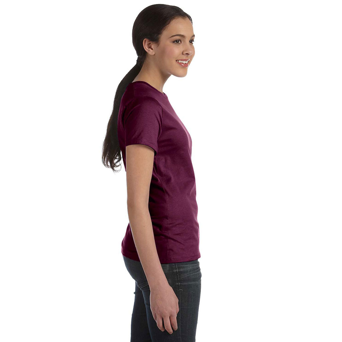 Hanes Women's Stunning Maroon 4.5 oz. 100% Ringspun Cotton nano-T T-Shirt