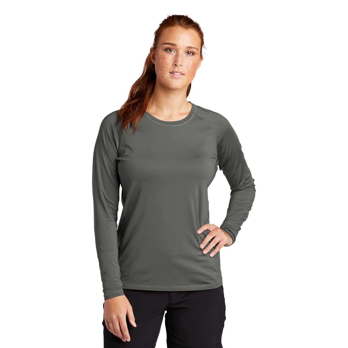 Sport-Tek Women's Dark Smoke Grey Long Sleeve Rashguard Tee - Unleash Your Aquatic Style