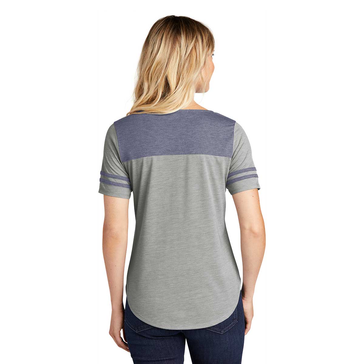 Sport-Tek Women's Stylish Wicking Fan Tee in Navy/Light Grey Heather