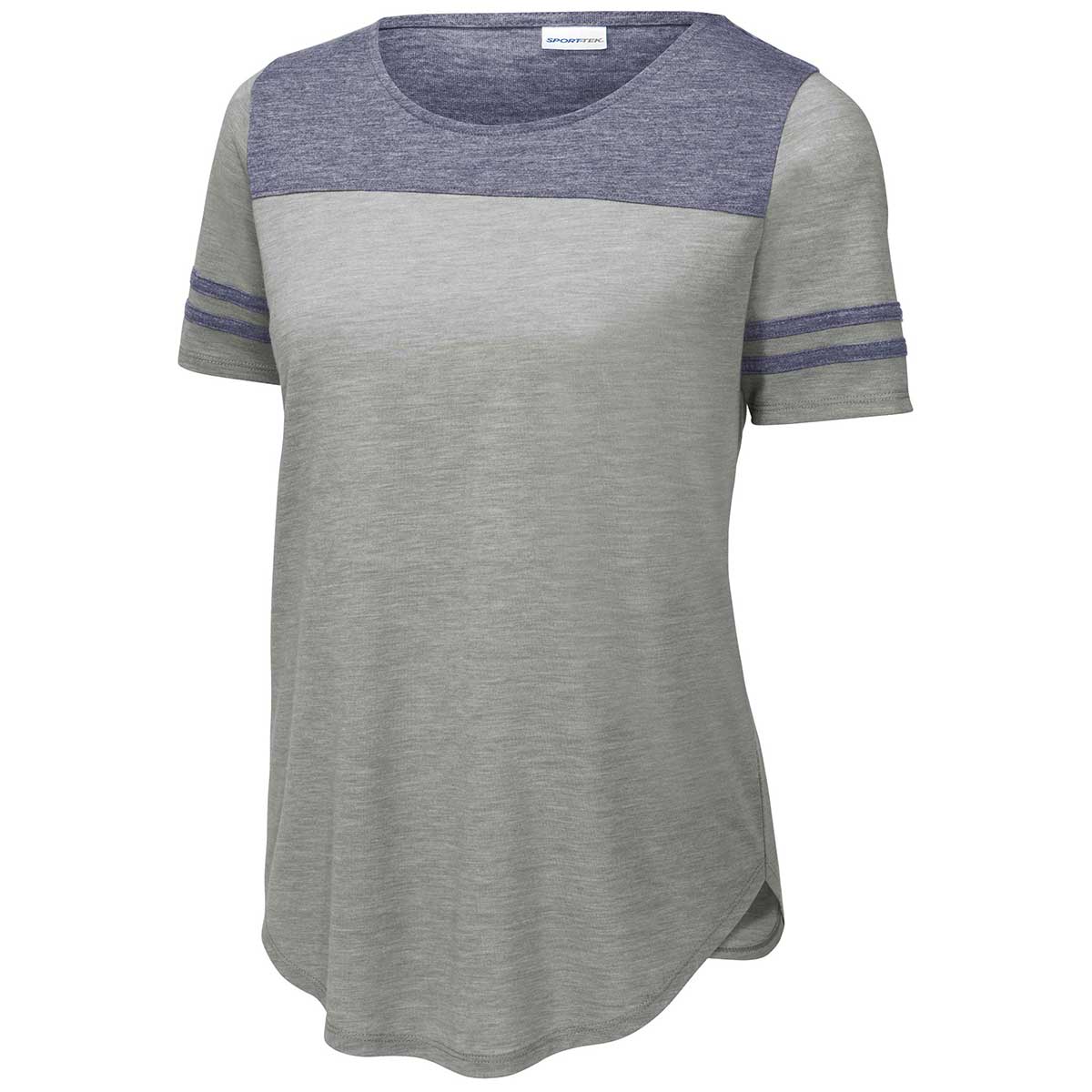 Sport-Tek Women's Stylish Wicking Fan Tee in Navy/Light Grey Heather
