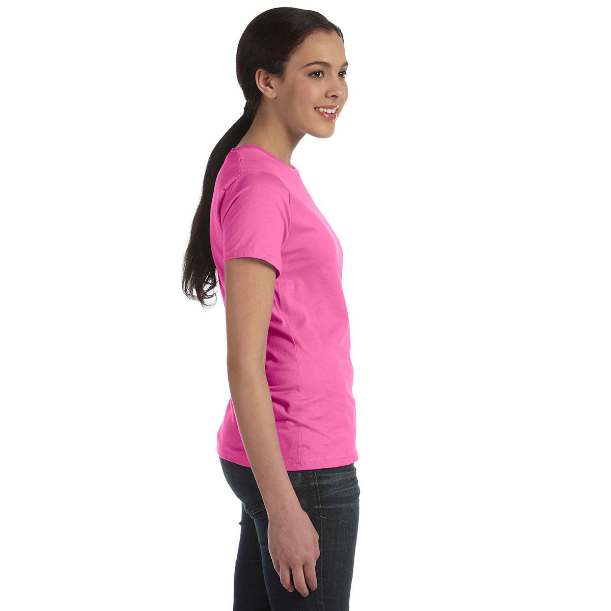 Hanes Women's Pink 4.5 oz. 100% Ringspun Cotton Nano-T T-Shirt - A Must-Have!
