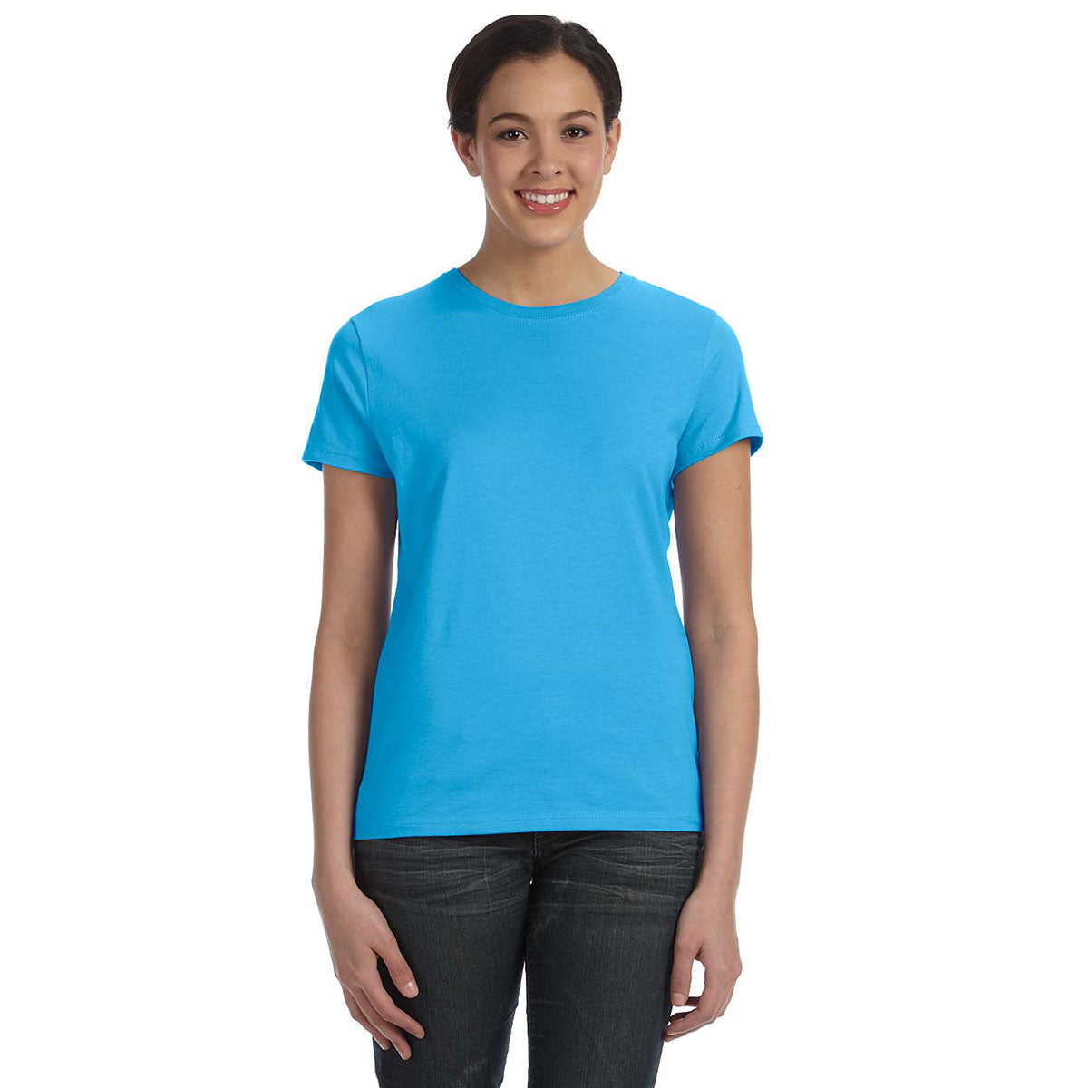 Hanes Women's Aquatic Blue 4.5 oz. 100% Ringspun Cotton Nano-T T-Shirt - A Must-Have for Women!