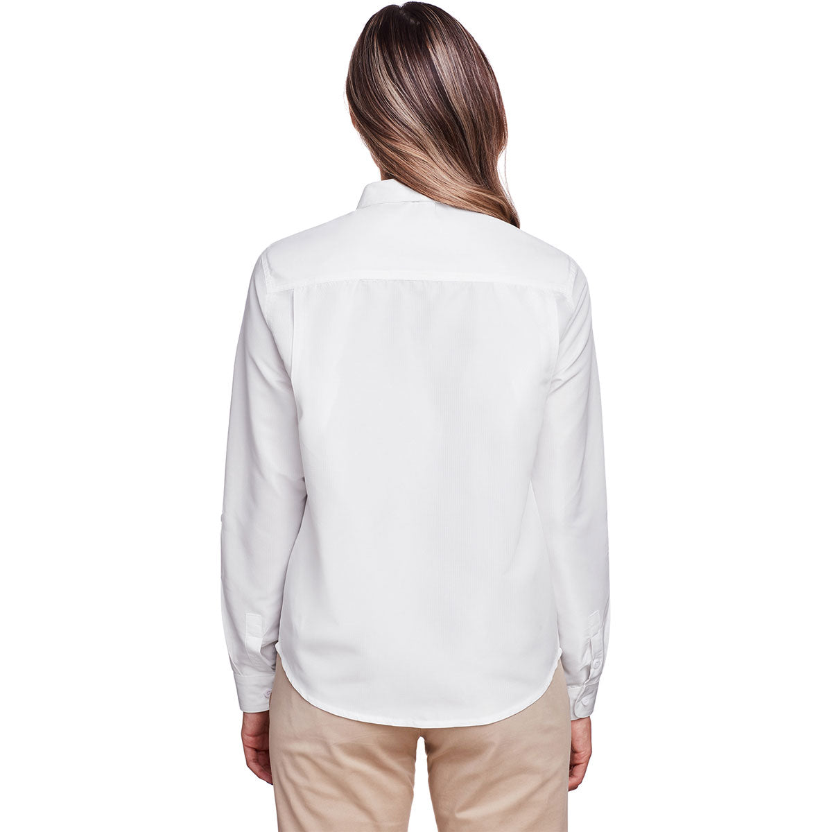 Harriton Women's White Key West Long-Sleeve Performance Staff Shirt: A Must-Have for Professional Women!