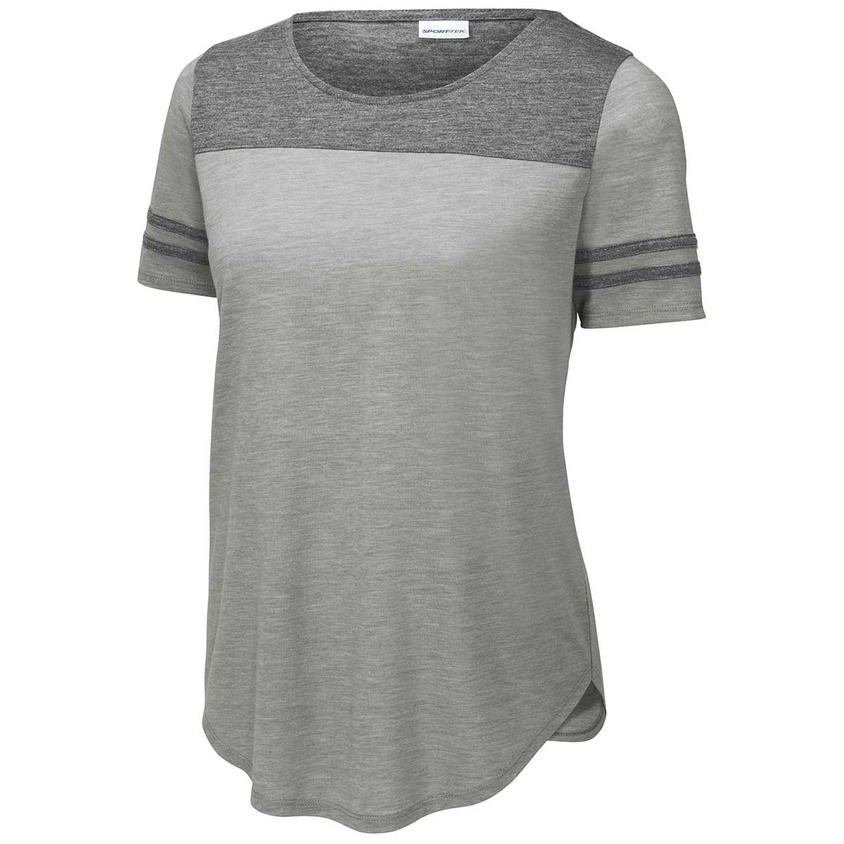 Sport-Tek Women's Stylish PosiCharge Tri-Blend Wicking Fan Tee in Dark & Light Grey Heather