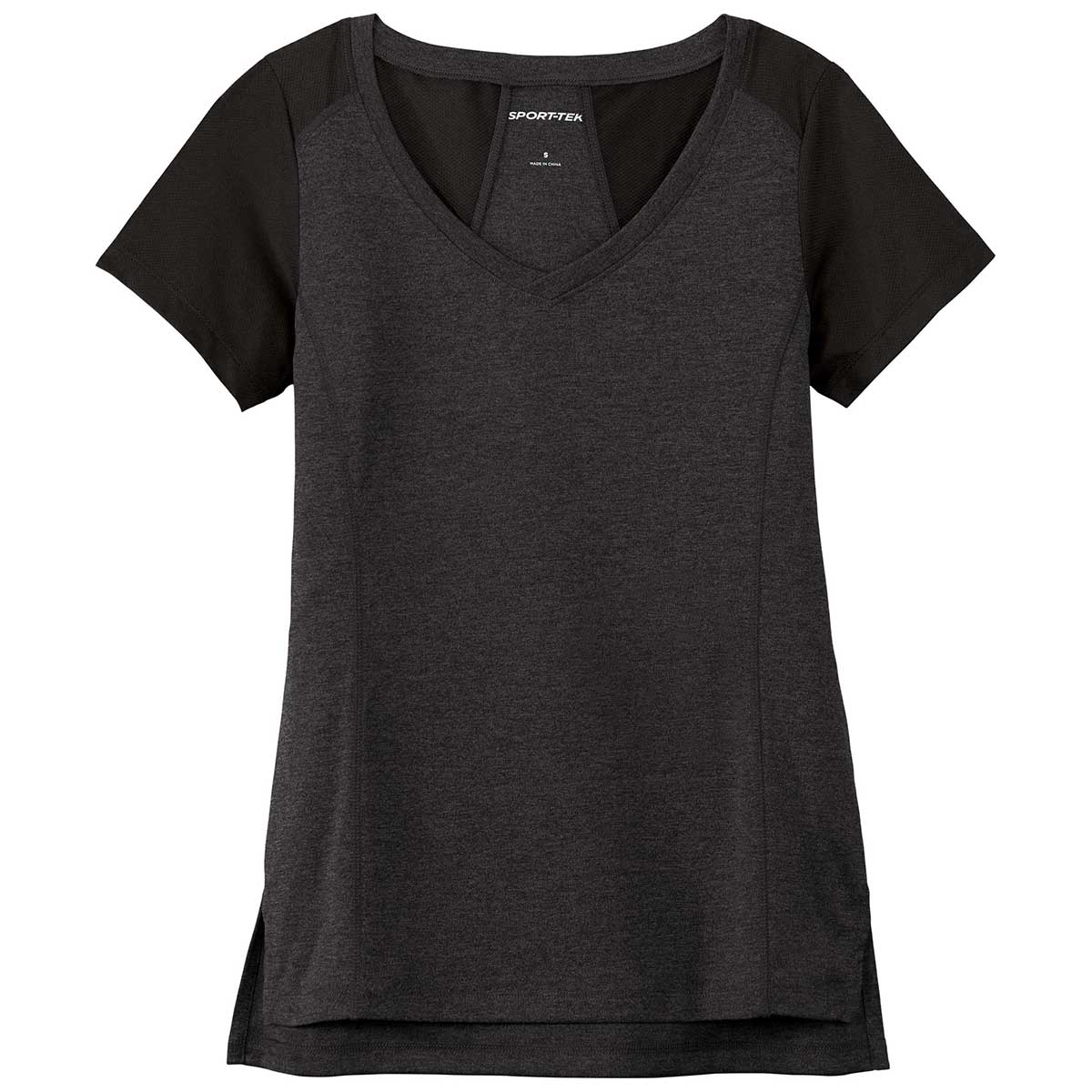 Sport-Tek Women's Stunning Black Heather/Black Endeavor Short Sleeve Tee