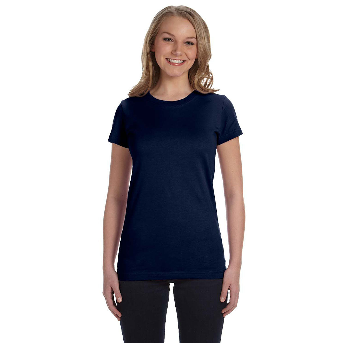LAT Women's Navy Junior Fit Fine Jersey T-Shirt - Ideal for Company Branding