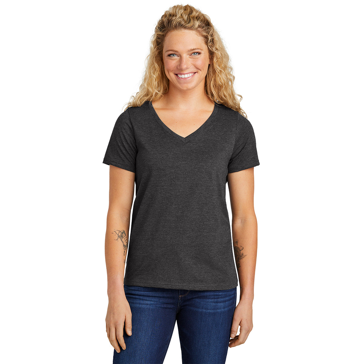 Volunteer Knitwear Women's Stylish Dark Heather Grey V-Neck Daily Tee
