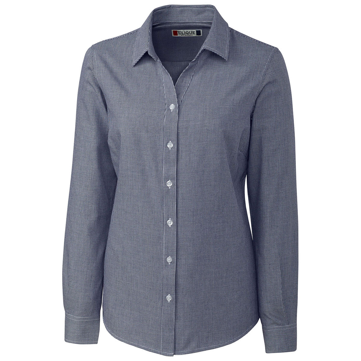 Clique Women's Navy/White Long Sleeve Granna: Stain-Resistant Houndstooth Marvel