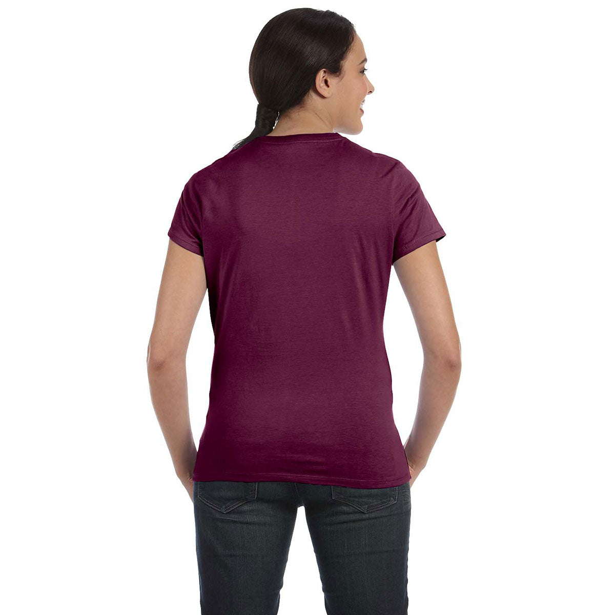 Hanes Women's Stunning Maroon 4.5 oz. 100% Ringspun Cotton nano-T T-Shirt
