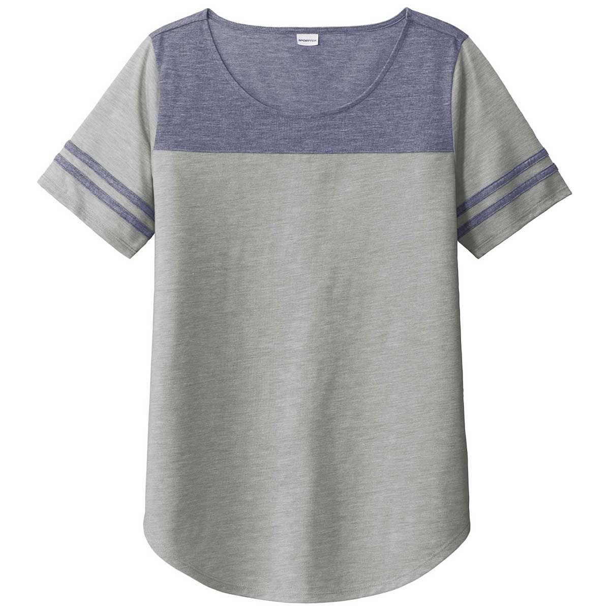 Sport-Tek Women's Stylish Wicking Fan Tee in Navy/Light Grey Heather