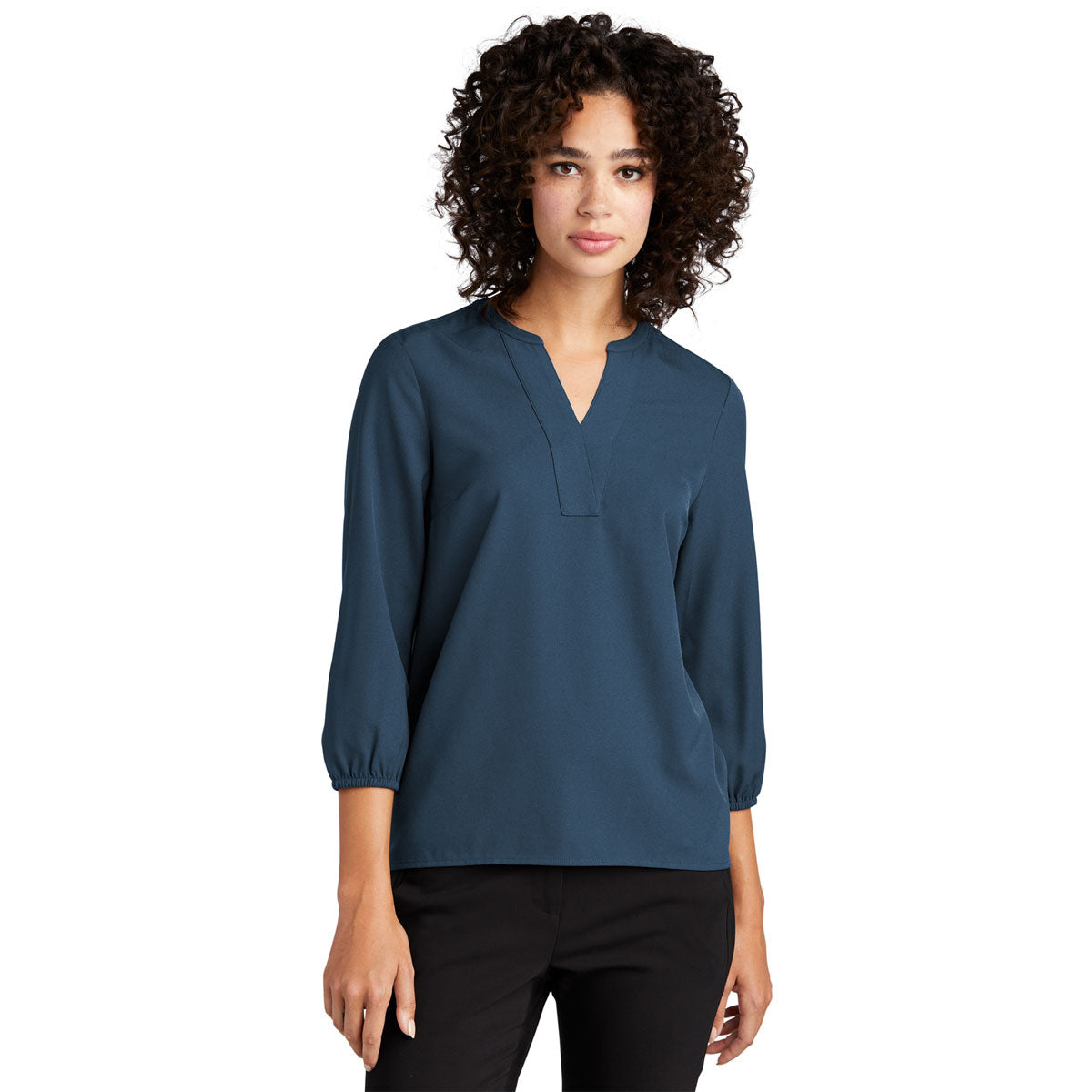 Mercer+Mettle Women's Insignia Blue Stretch Crepe 3/4 Sleeve Stylish Blouse