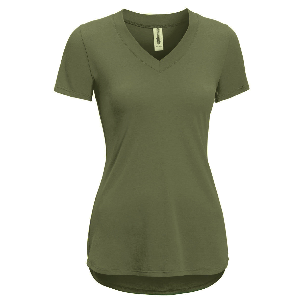 Expert Women's Military Green TriTec Deep V-Neck Workout Tee