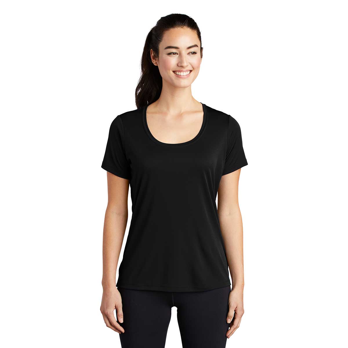 Sport-Tek Women's Black Posi-UV Pro Scoop Neck Tee: The Ultimate Versatile Tee