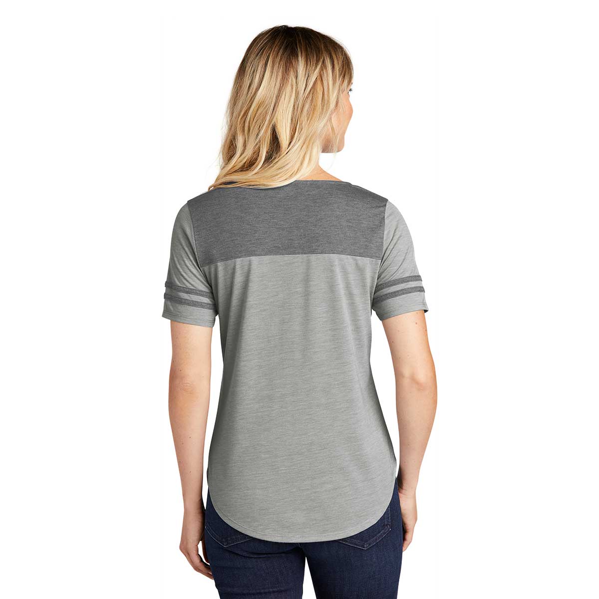 Sport-Tek Women's Stylish PosiCharge Tri-Blend Wicking Fan Tee in Dark & Light Grey Heather