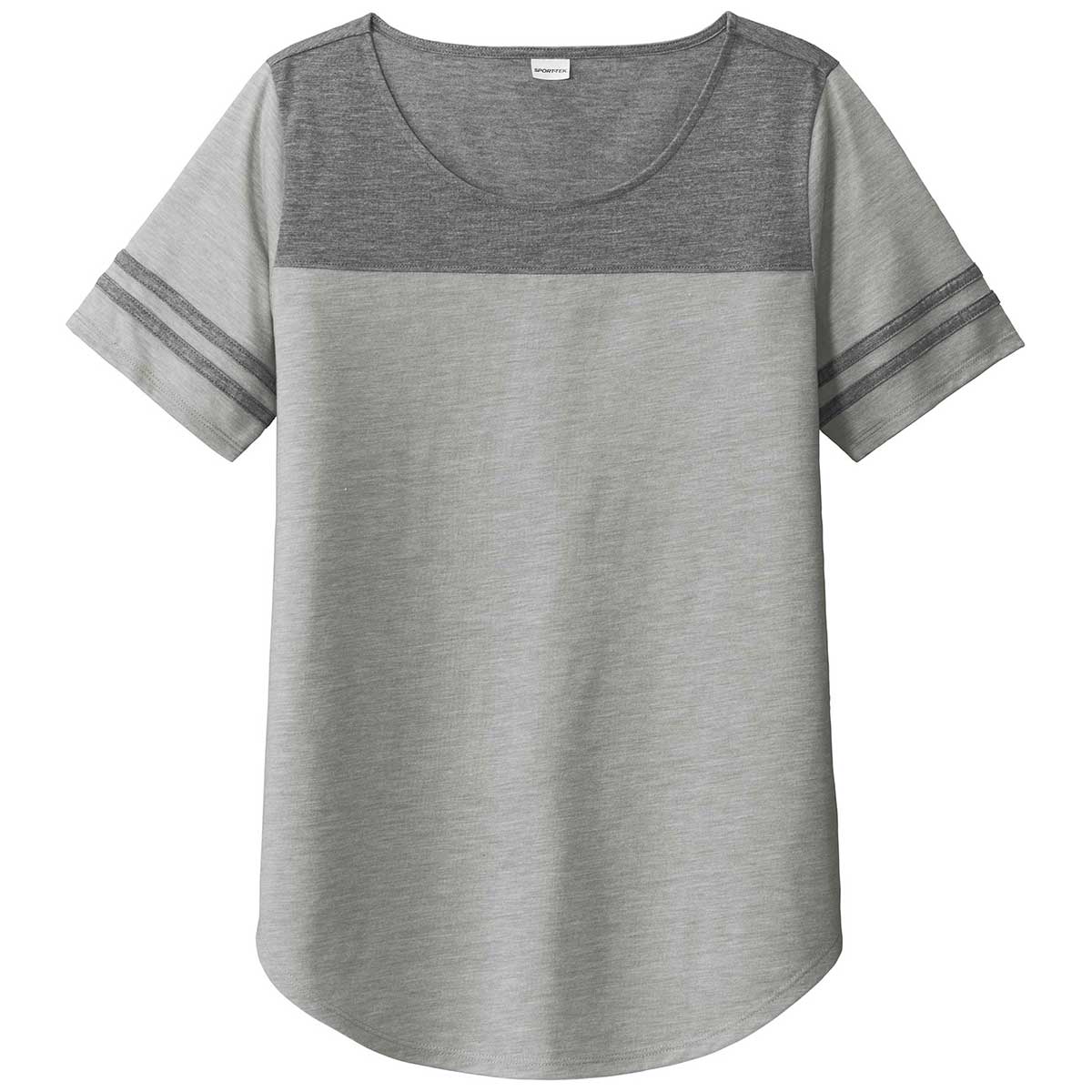 Sport-Tek Women's Stylish PosiCharge Tri-Blend Wicking Fan Tee in Dark & Light Grey Heather