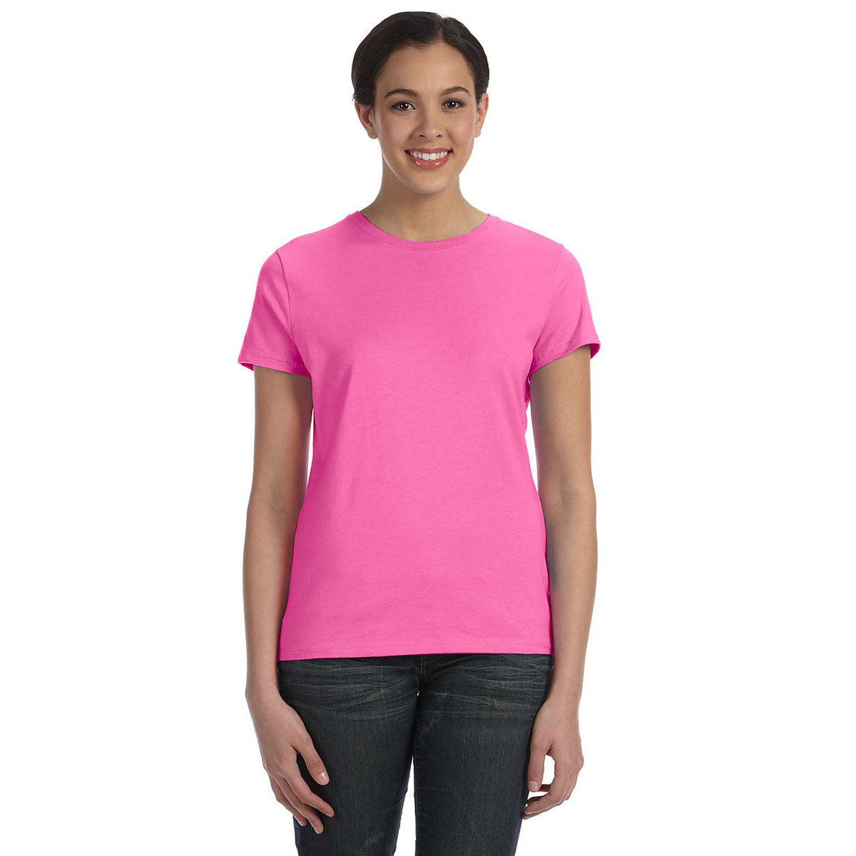 Hanes Women's Pink 4.5 oz. 100% Ringspun Cotton Nano-T T-Shirt - A Must-Have!