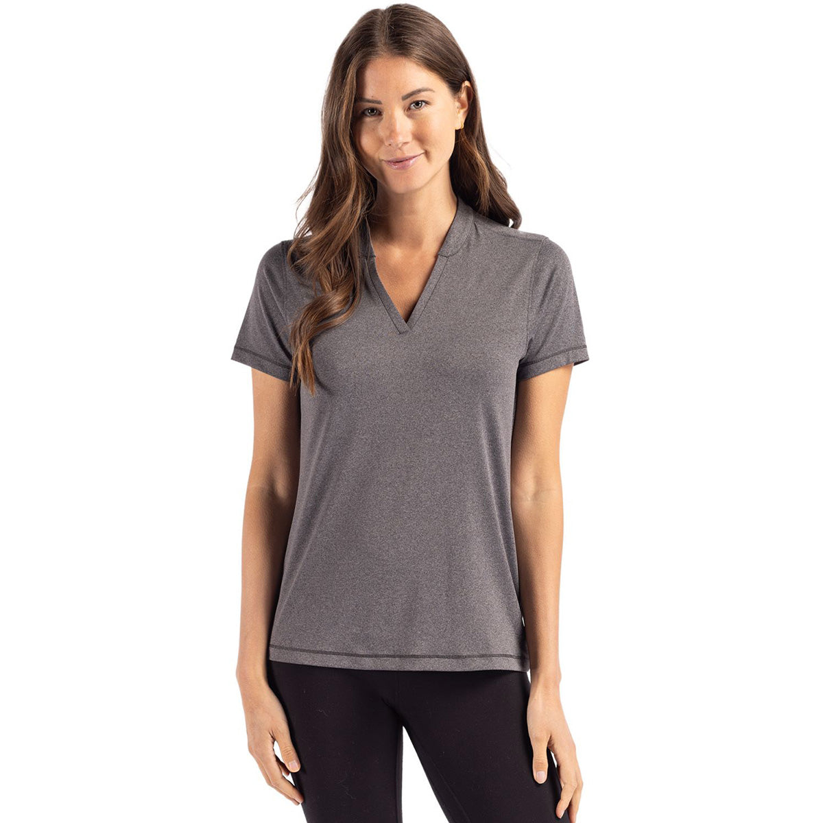 Cutter & Buck Women's Stunning Dark Black Heather Forge Stretch Blade Top