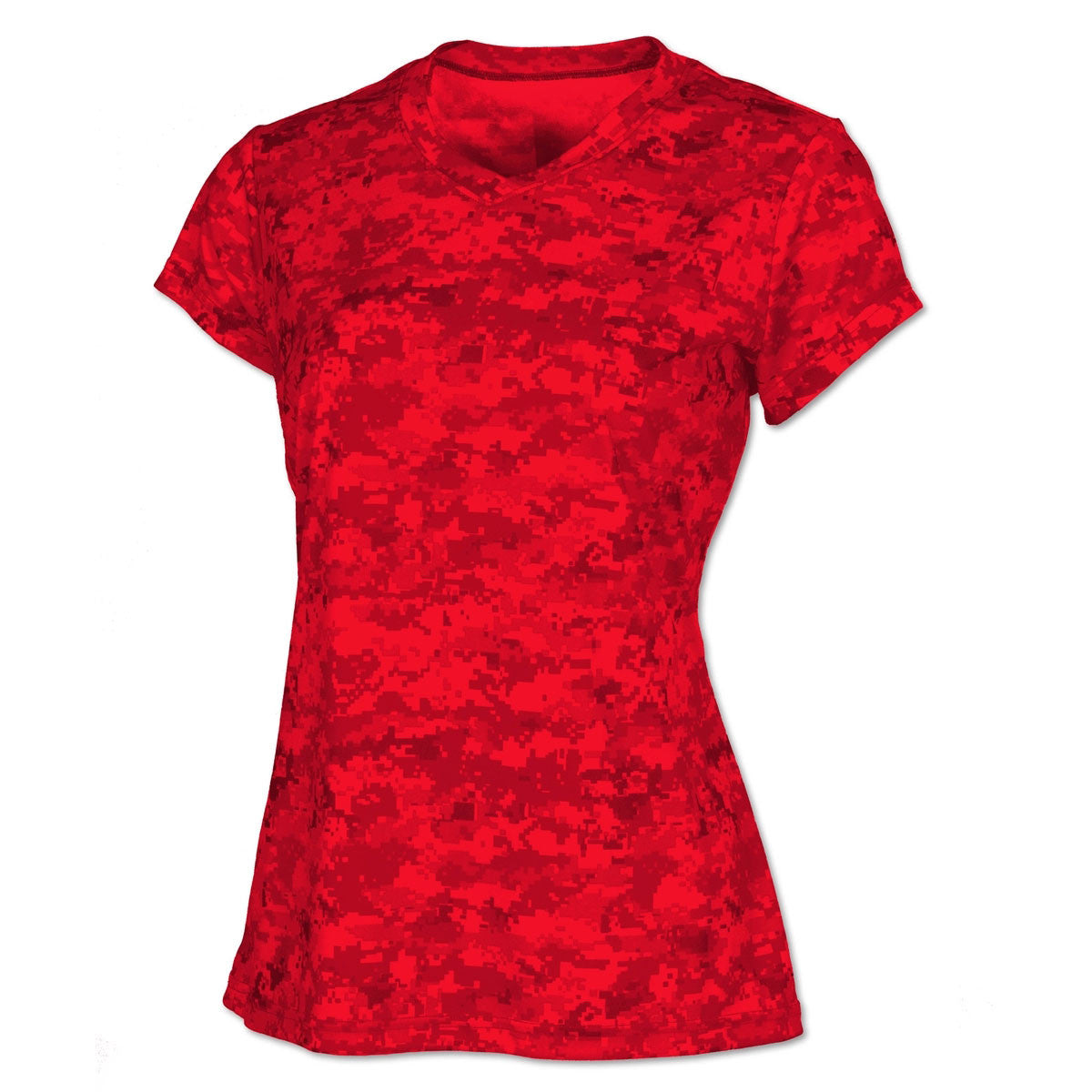 BAW Women's Stunning Red Xtreme Tek Digital Camo Short Sleeve Shirt