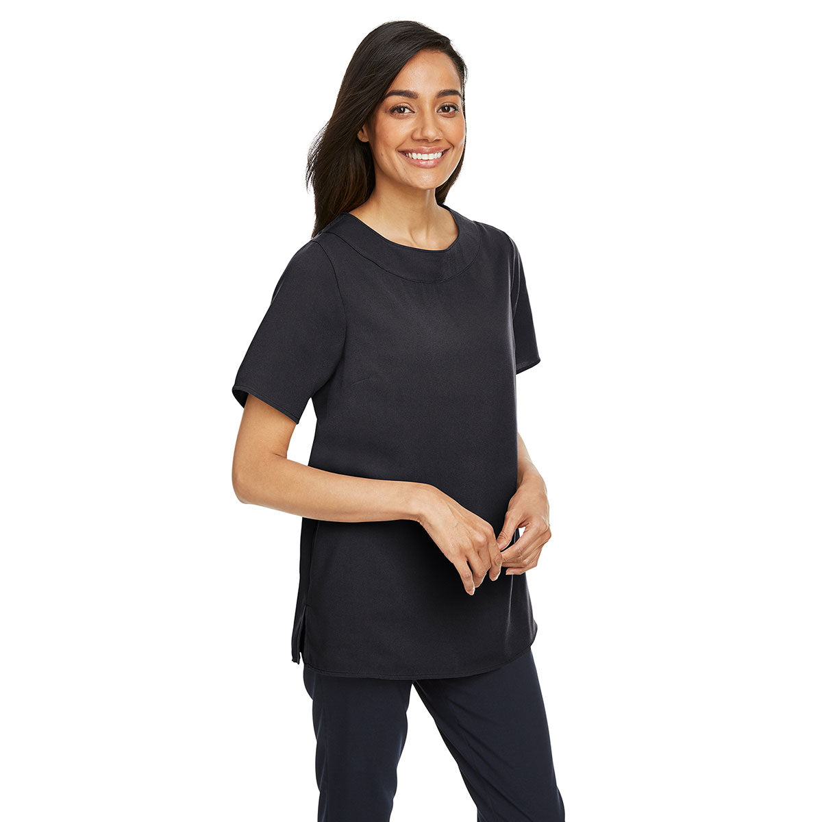 Devon & Jones Women's Stunning Black Perfect Fit Boat-Neck Blouse