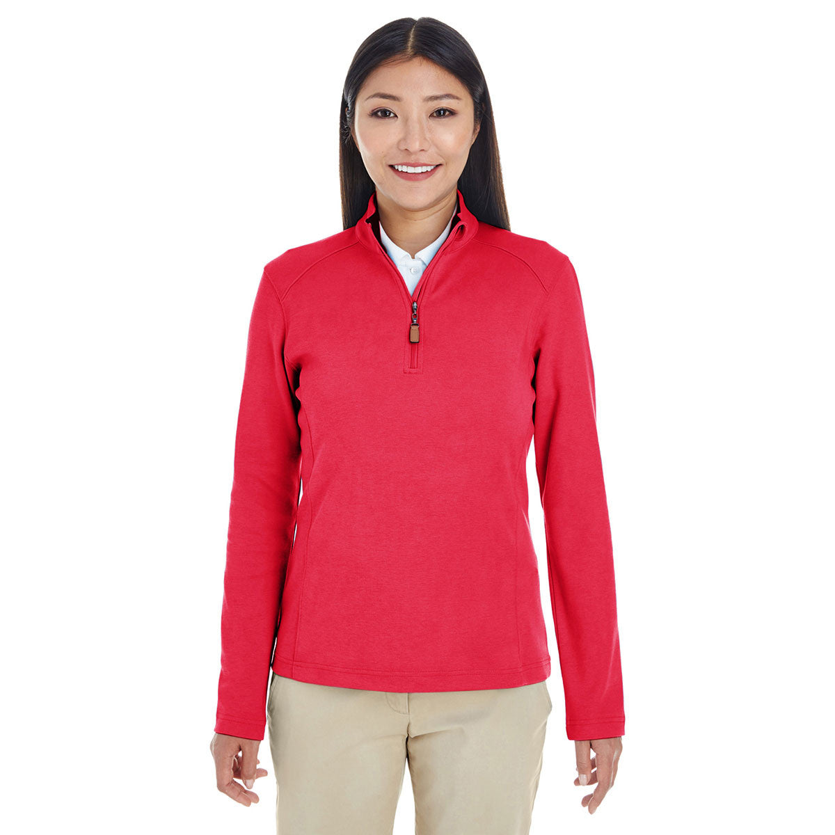 Devon & Jones Women's Stunning Red/Navy/Red Drytec 20 Performance Quarter-zip
