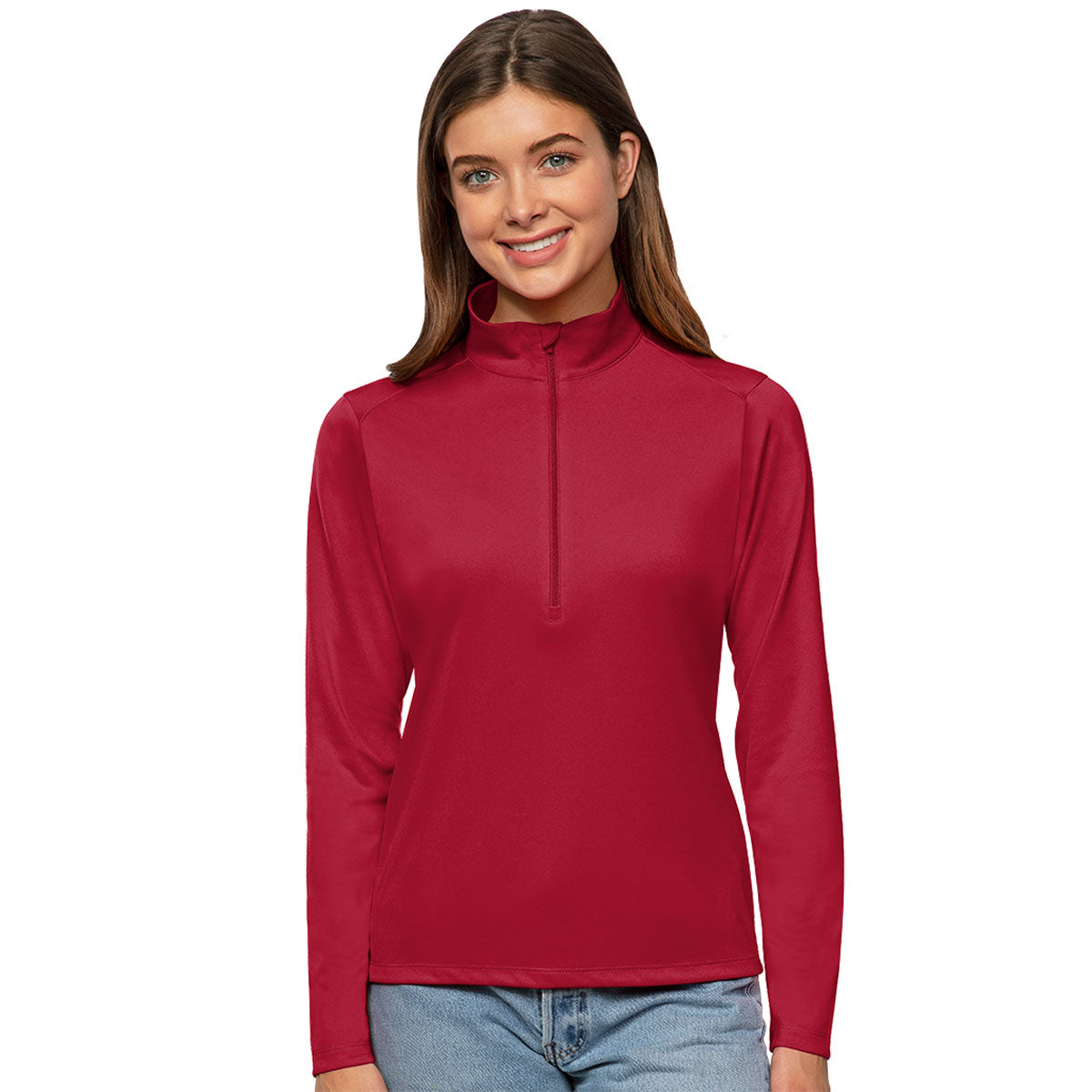 Antigua Women's Stunning Cardinal Red Tribute 1/2 Zip Pullover - A Must-Have!