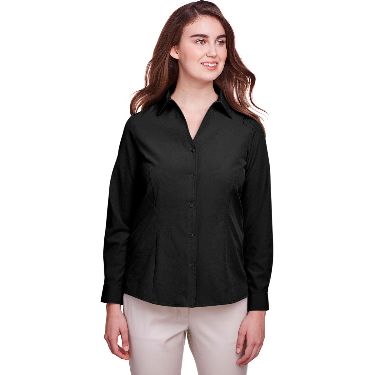 UltraClub Women's Stunning Black Bradley Performance Woven Shirt