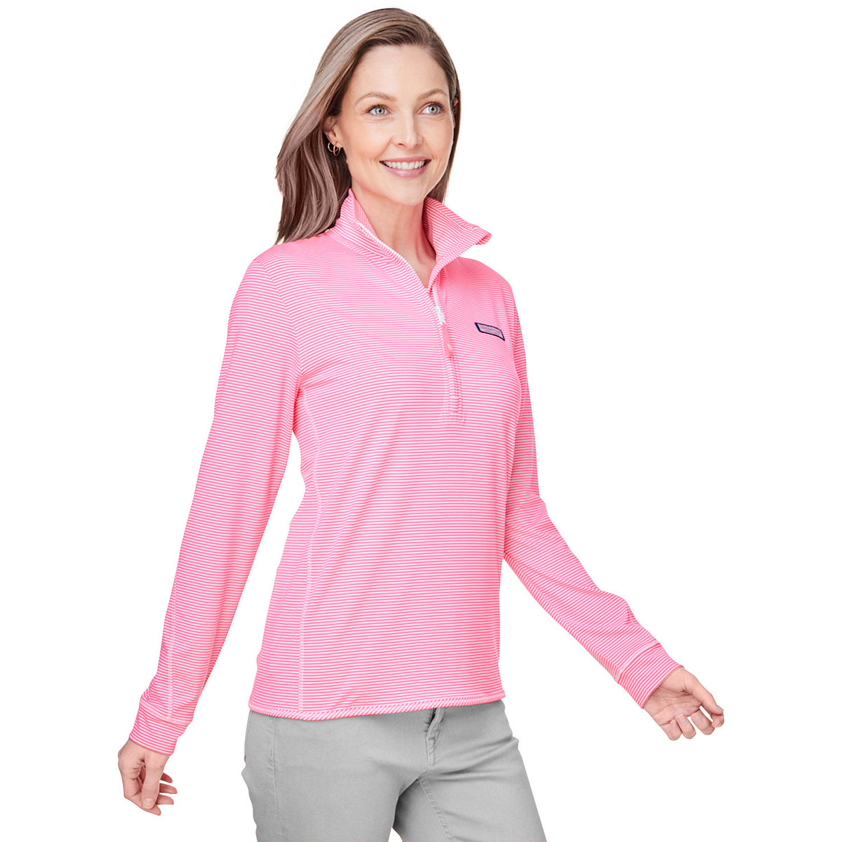 Vineyard Vines Women's Stunning Pink Microstripe Sankaty Half-Zip Pullover