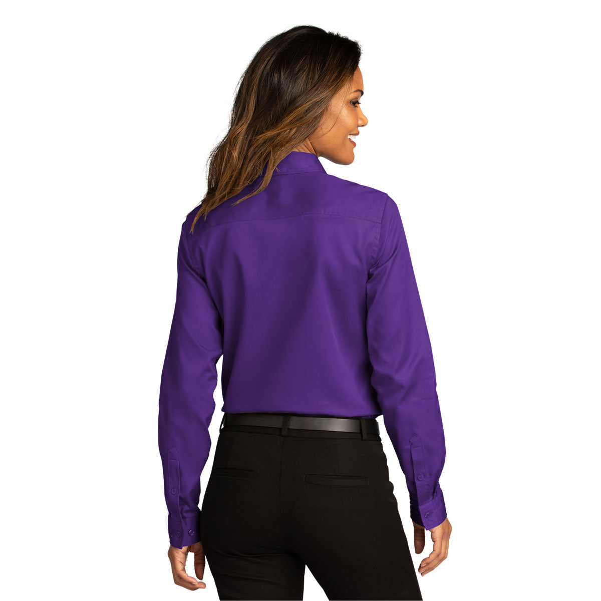 Port Authority Women's Stunning Purple Long Sleeve SuperPro React - Elevate Your Style!