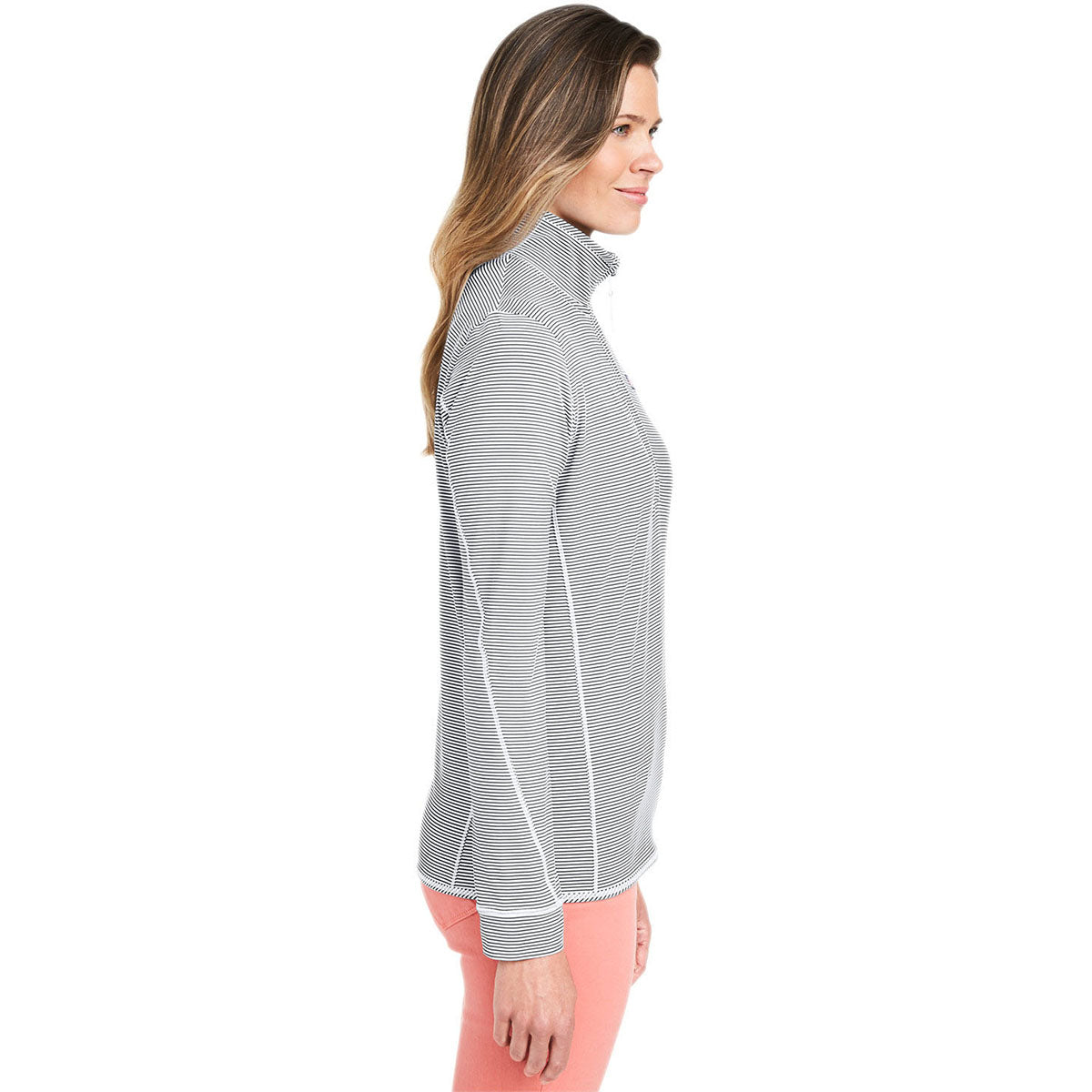 Vineyard Vines Women's Stylish Heather Grey Microstripe Sankaty Half-Zip Pullover