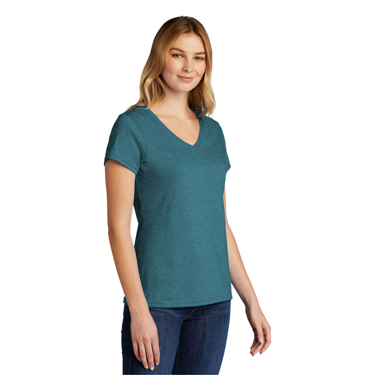 Port & Company Women's Stunning Vivid Teal Heather Tri-Blend V-Neck Tee