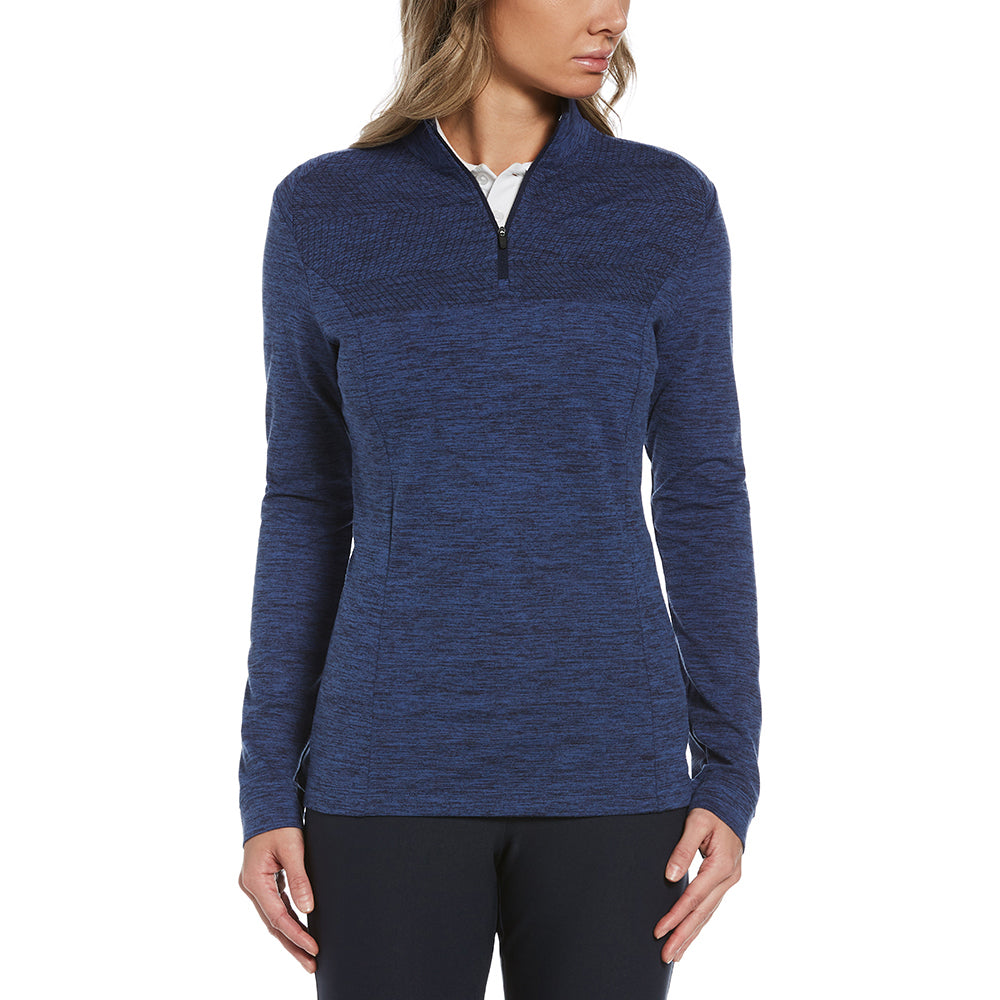 Perry Ellis Women's Navy Heather 1/4 Zip Peacoat Pullover - A Stylish Essential!
