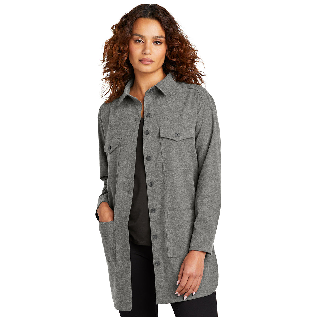 Mercer+Mettle Women's Stunning Light Anchor Grey Heather Long Sleeve Twill Overshirt