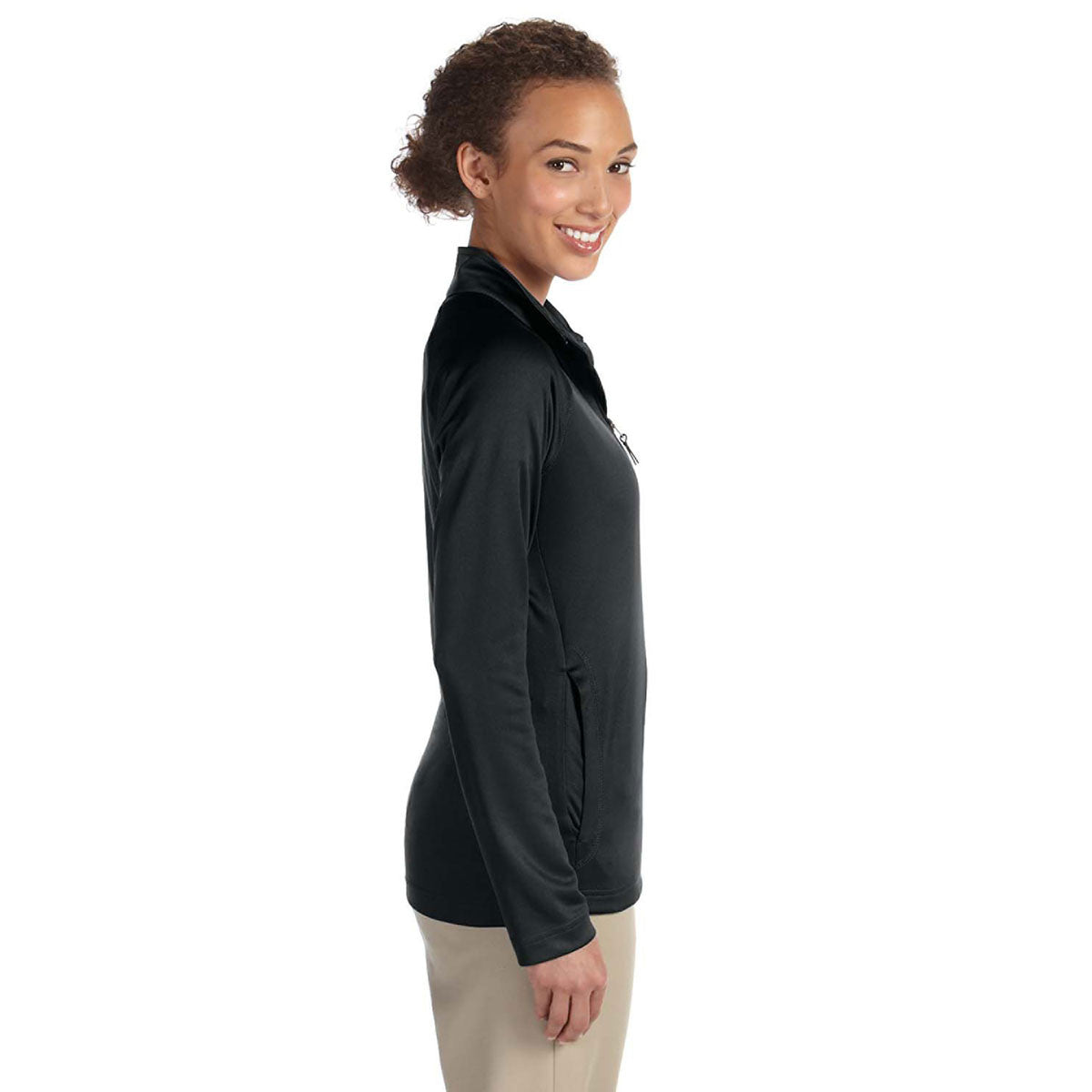 Devon & Jones Women's Stylish Black Stretch Tech-Shell Compass Quarter-Zip - A Must-Have!