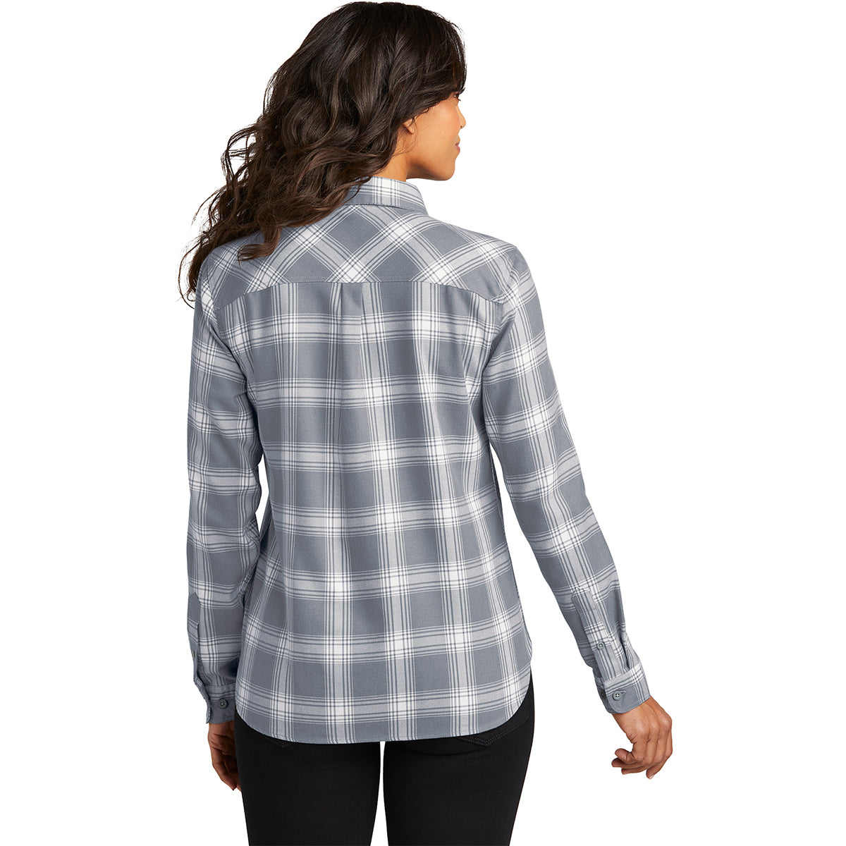 Port Authority Women's Stylish Grey/Cream Open Plaid Flannel Shirt