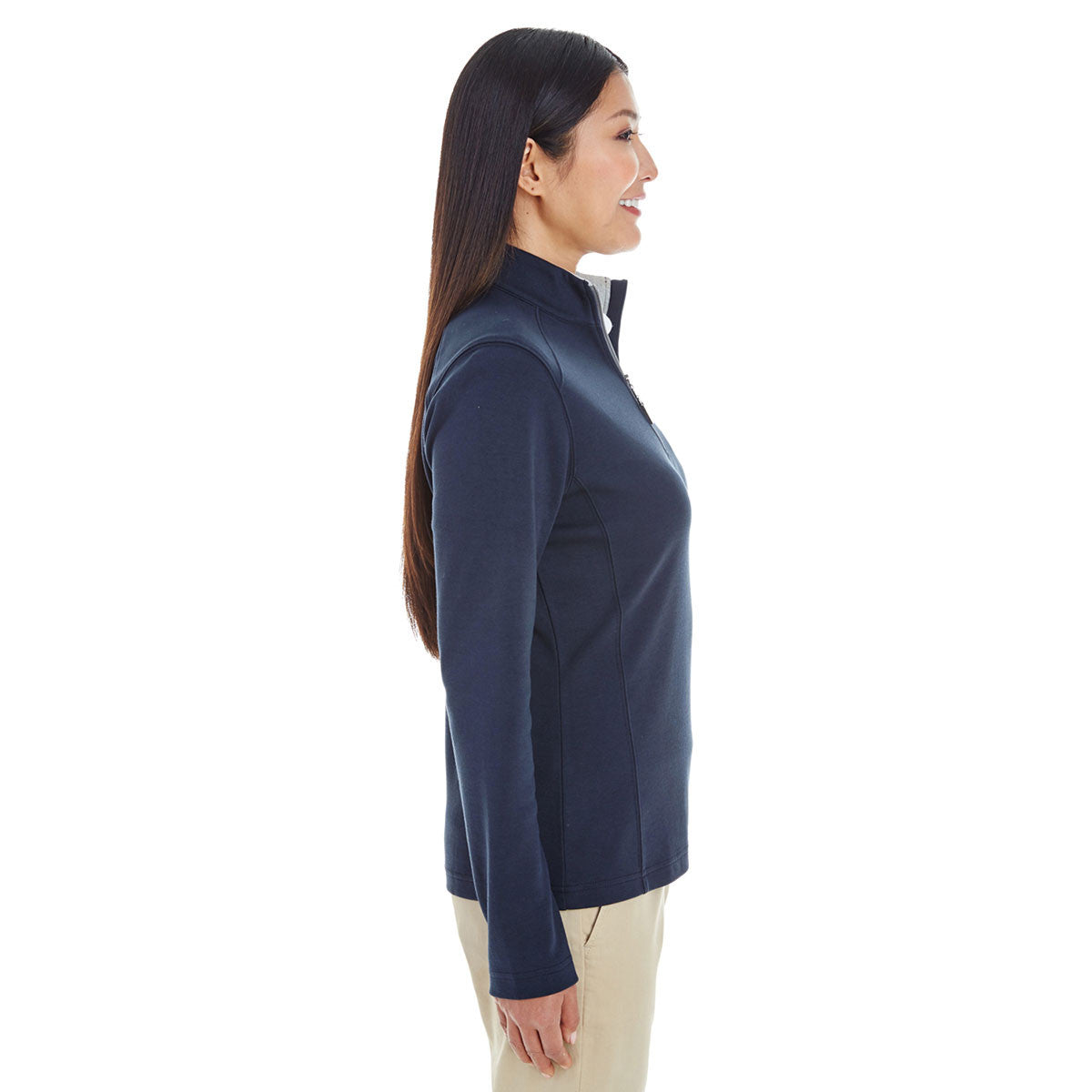 Devon & Jones Women's Stylish Navy/Grey Heather/Graphite Drytec 20 Performance Quarter-zip - A Must-Have!