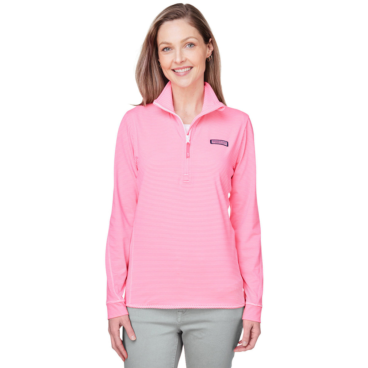 Vineyard Vines Women's Stunning Pink Microstripe Sankaty Half-Zip Pullover