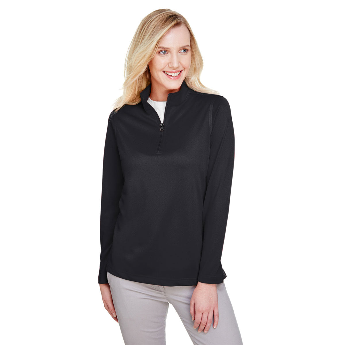 Harriton Women's Black Advantage Snag Protection Plus Quarter-Zip: The Ultimate Promotional Top