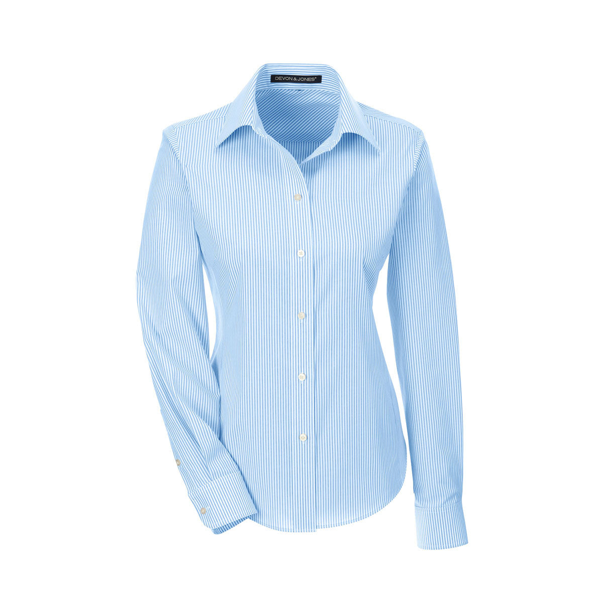 Devon & Jones Women's Alluring French Blue Crown Collection Banker Stripe Shirts - Grab Yours Now!