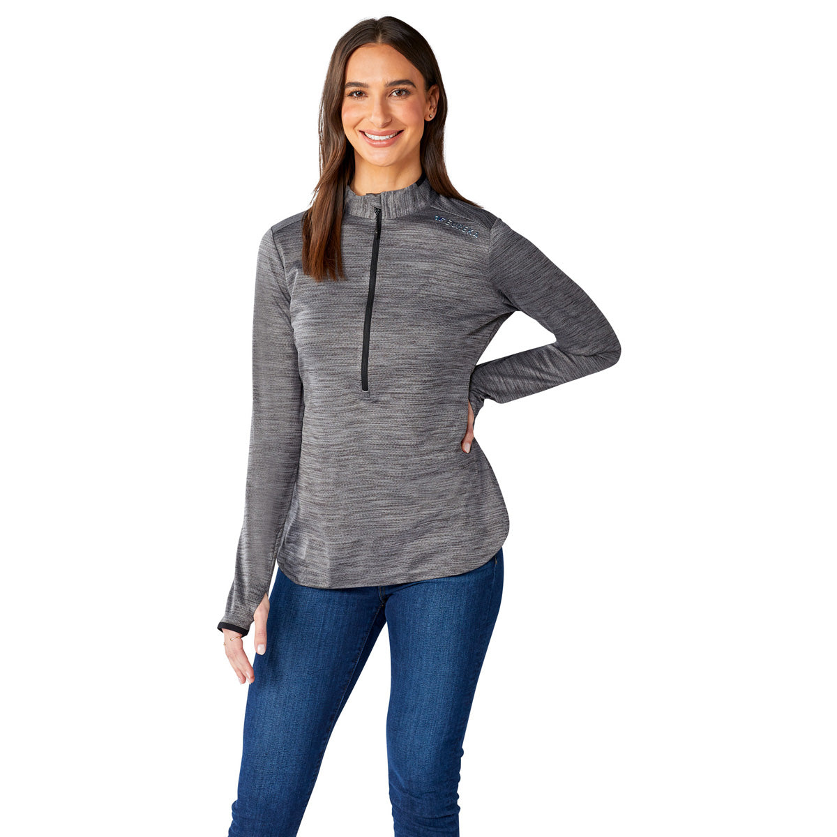 Elevate Women's Stylish Heather Dark Charcoal Mather Knit Half Zip - A Must-Have!